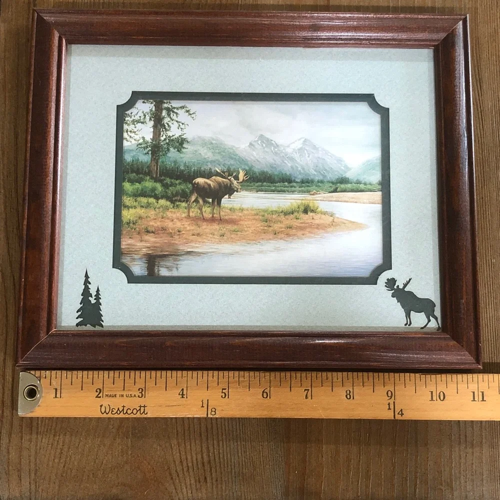 Wood-Tone Moose Framed Wall Art - Rustic Home Accent